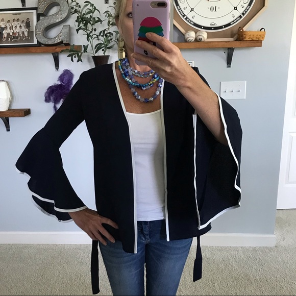 Navy Open Front Kimono Cardigan - Picture 4 of 8